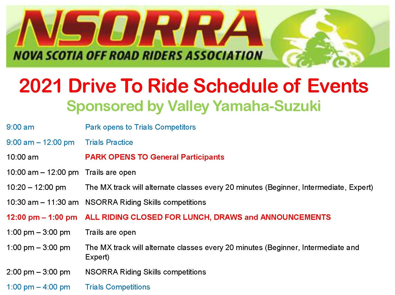 Drive to Ride Schedule