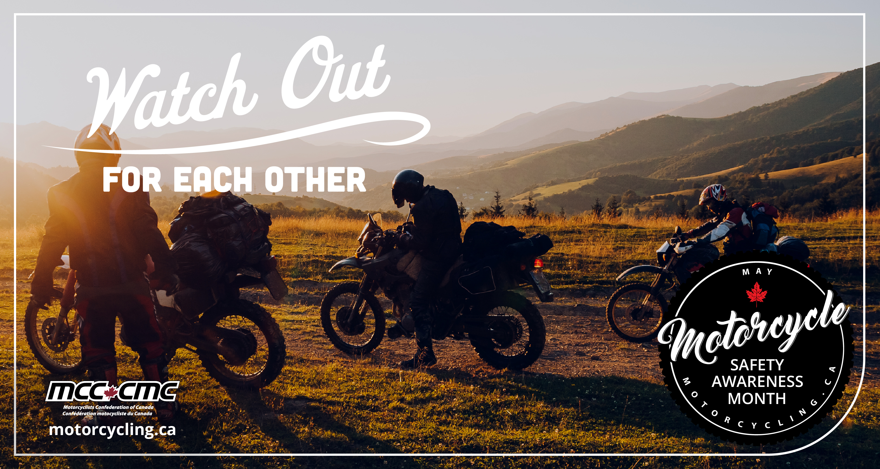 Dualsport riders with their bikes at dusk