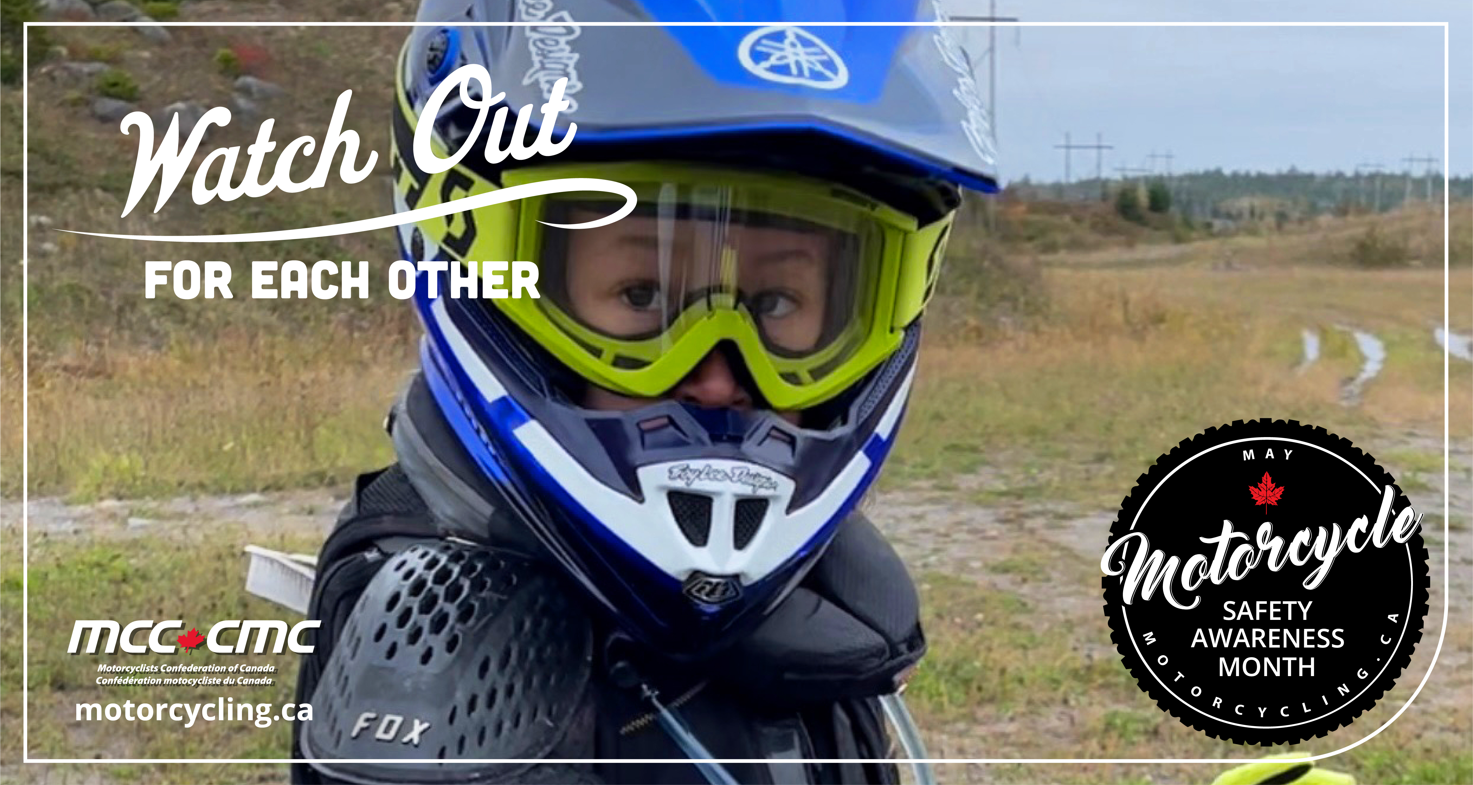 Evelyn Kelly wearing dirt bike fear with message - Watch out for each other