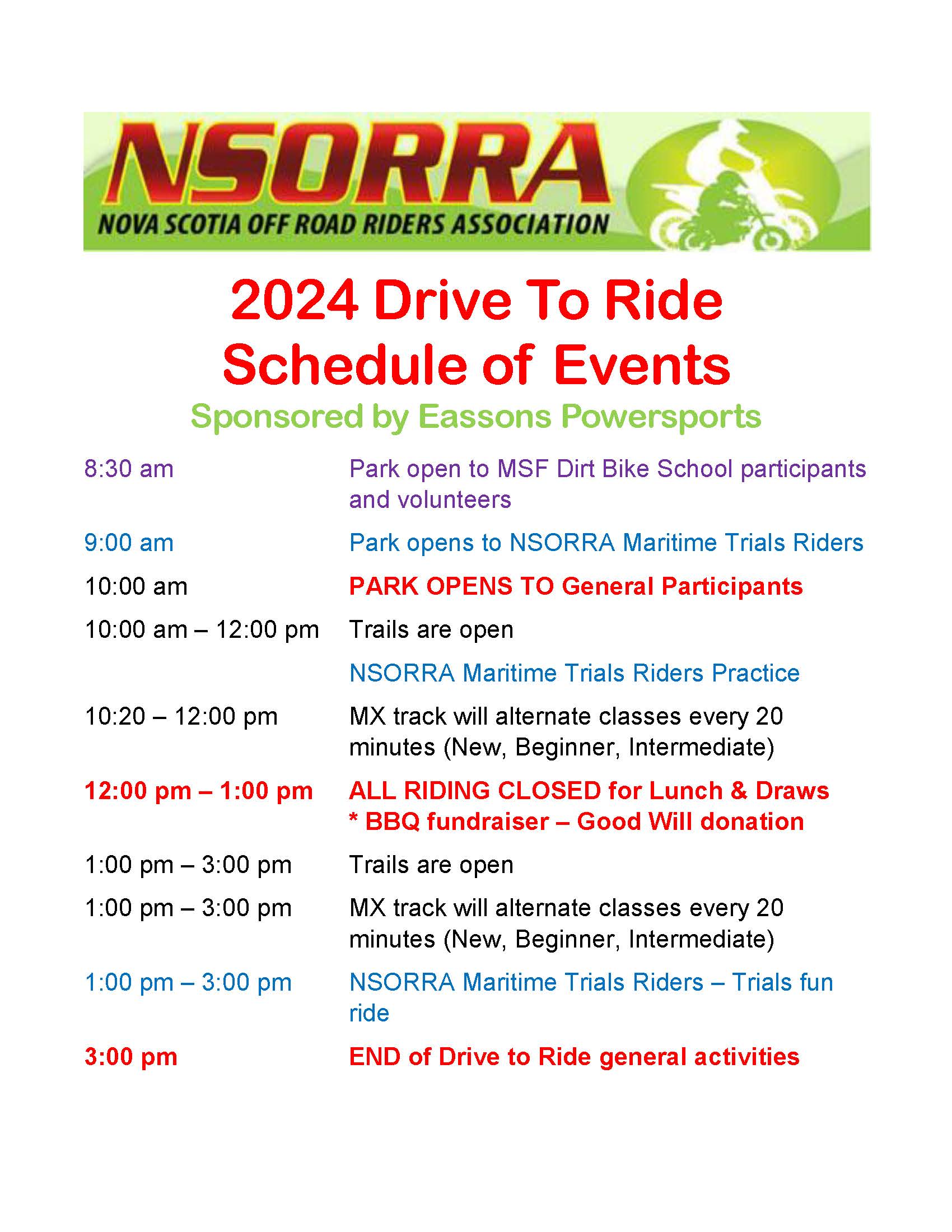the 2024 Drive to Ride schedule