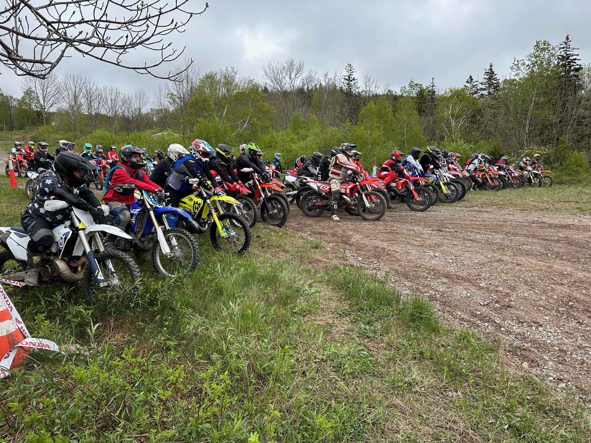 Large group of riders on the starting line