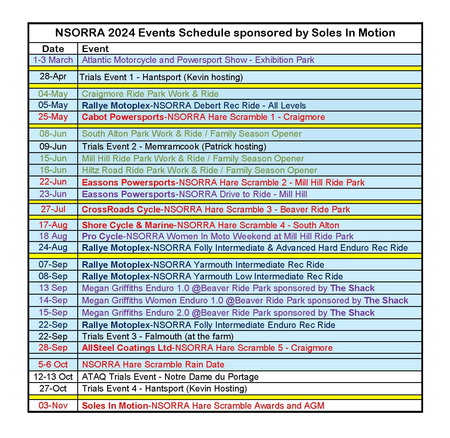 NSORRA Events schedule 15 Oct 2024