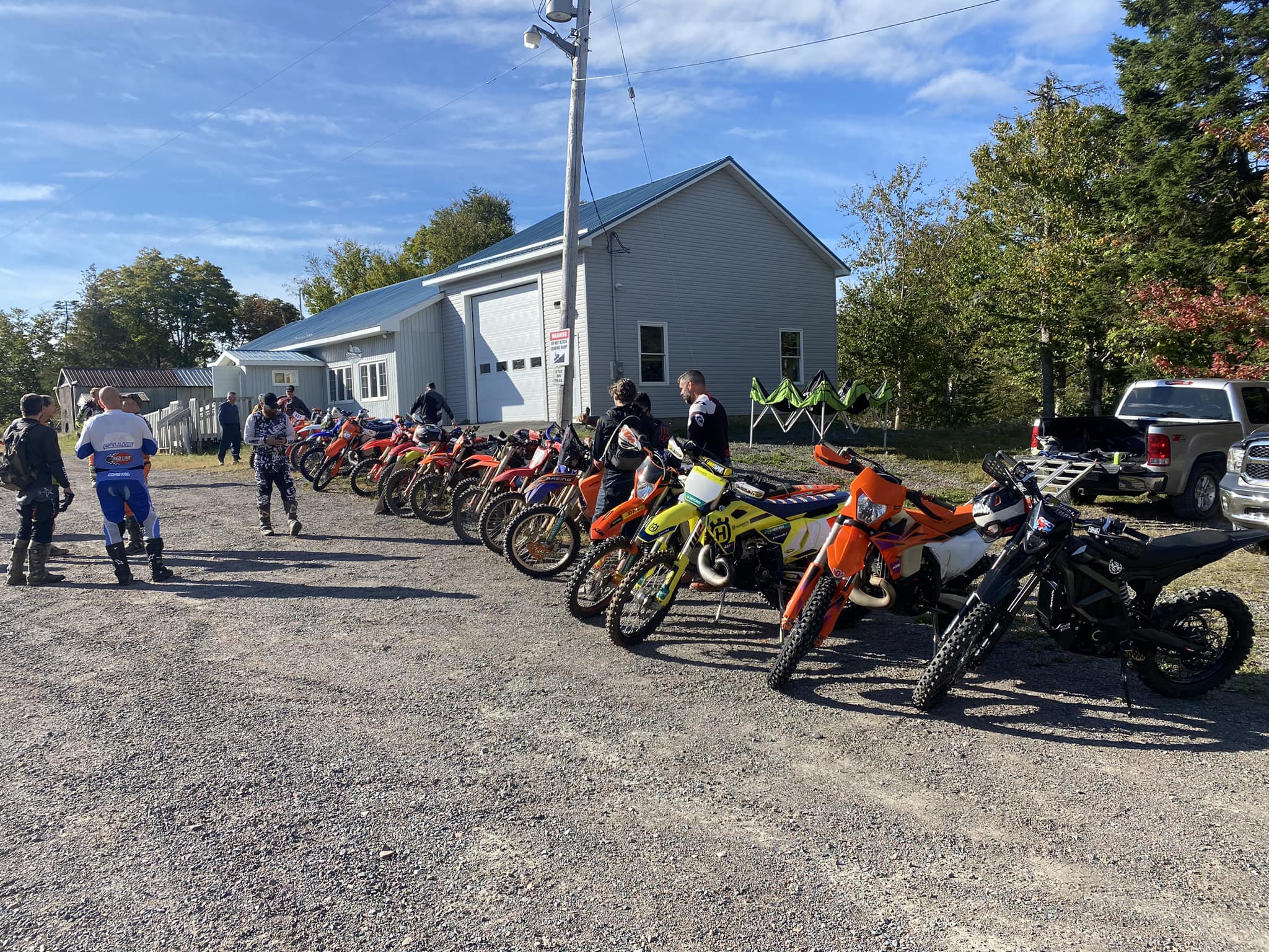 Dirt bikes lined up for the rec ride at Fundy Trails club