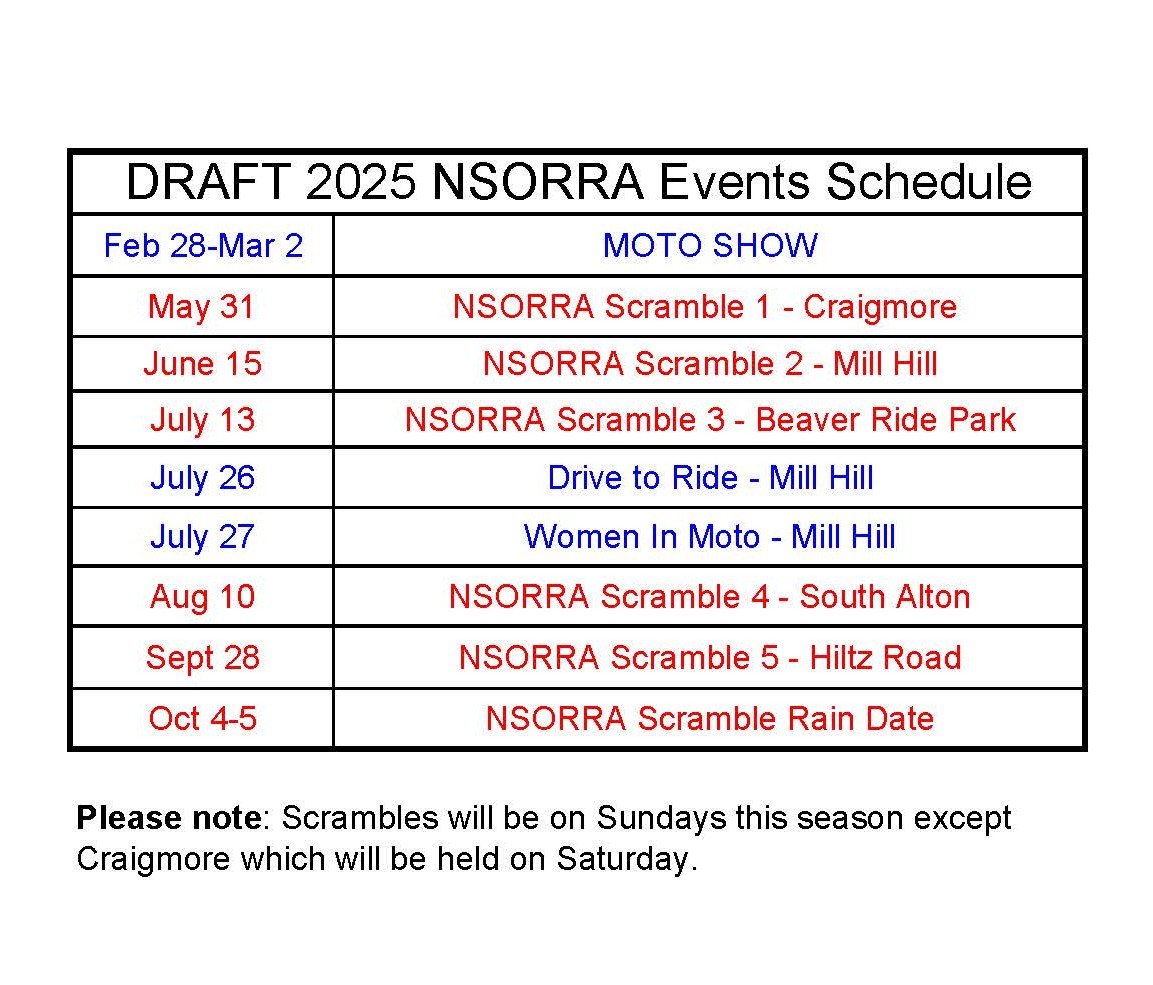 2025 NSORRA Event Schedule