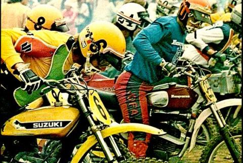 Vintage riders getting ready to race