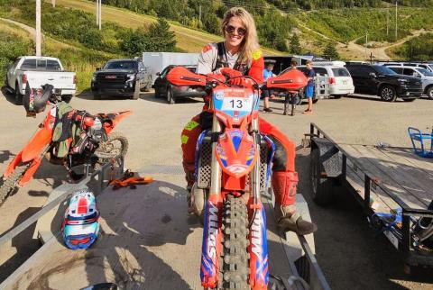 Kathleen on her bike at Prospectors